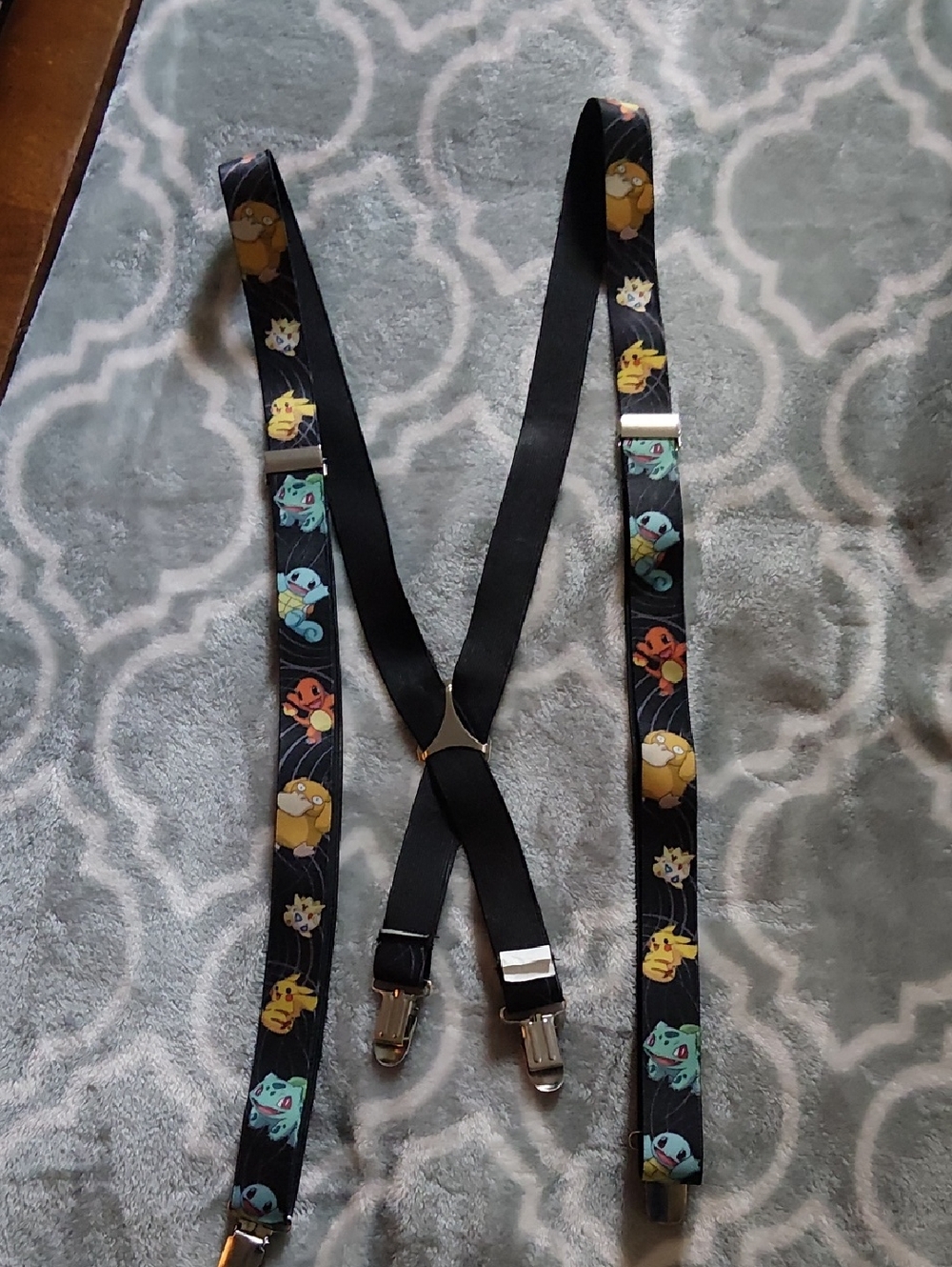 Buckle-Down Black Suspenders with Multicolor Pokémon Characters